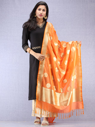 Banarasi Kanni Dupatta With Zari Work - Orange & Gold - D04170864
