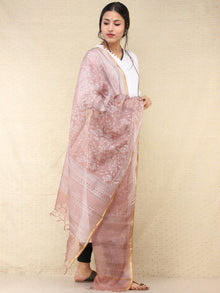 Rosewood Pink Ivory Kota Silk Hand Block Printed Dupatta - D04170760