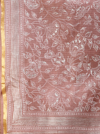 Rosewood Pink Ivory Kota Silk Hand Block Printed Dupatta - D04170760