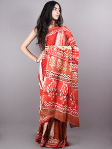 Red Shades Hand Dyed & Block Printed in Natural Vegetable Colors Chanderi Saree - S03170149