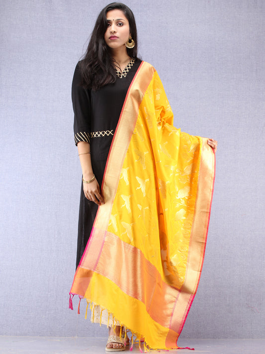 Banarasi Kanni Silk Dupatta With Zari Work - Sunshine Yellow & Gold - D04170865