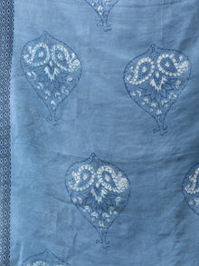 Steel Blue White Cotton Silk Hand Block Printed Dupatta  - D04170523