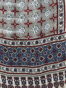 Ivory Red Blue Ajrakh Hand Block Printed Modal Silk Dupatta - D04170371