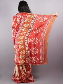Red Shades Hand Dyed & Block Printed in Natural Vegetable Colors Chanderi Saree - S03170149