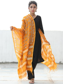 SunShine Yellow White Chanderi Hand Block Printed Dupatta - D04170525