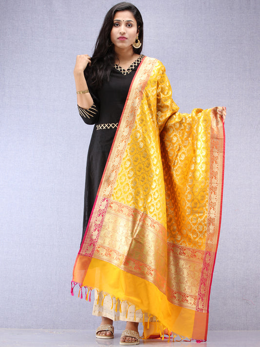 Banarasi Kanni Silk Dupatta With Zari Work - Yellow Red & Gold - D04170867