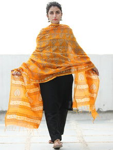 SunShine Yellow White Chanderi Hand Block Printed Dupatta - D04170525