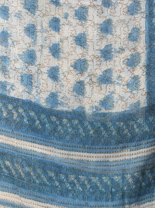 Ivory Indigo Kota Silk Hand Block Printed Dupatta - D04170763