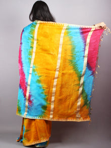 Multicolor Marvel Hand Shibori Dyed in Natural Colors Chanderi Saree with Geecha Border - S03170134