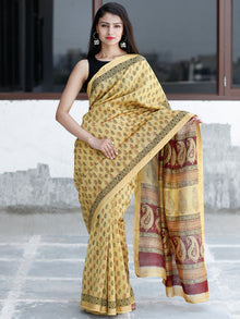 Yellow Maroon Black Bagh Hand Block Printed Maheswari Silk Saree With Resham Border - S031703832