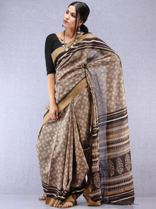 Kashish Black Hand Block Printed Chanderi Saree With Geecha Border - S031704510