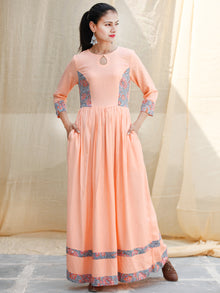 Pastel Special - Hand Block Printed Long Cotton Dress - D347F1846