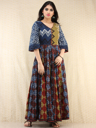 Naaz Mannat - Hand Block Printed Long Cotton Panel Dress - DS87F001