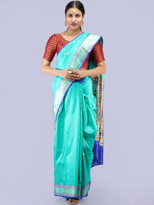 Banarasee Katan Silk Handloom Saree With Zari Work - Sea Green Blue Silver - S031704294