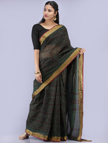 Bottle Green Maroon Bagh Printed Maheshwari Cotton Saree - S031704239