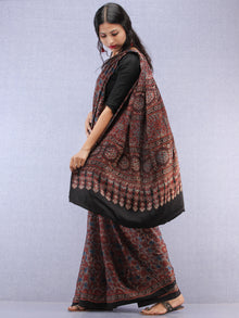 Maroon Beige Black Indigo Ajrakh Hand Block Printed Modal Silk Saree - S031704449
