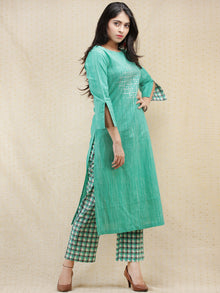 Kashooda - Sea Green Printed & Embroidered Kurta Pant Set  - SS02FXXX