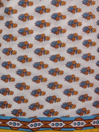 White Yellow Blue Hand Block Printed Cotton Suit-Salwar Fabric With Chiffon Dupatta (Set of 3) - S16281283