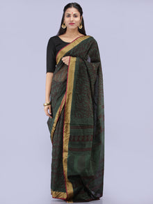 Bottle Green Maroon Bagh Printed Maheshwari Cotton Saree - S031704239