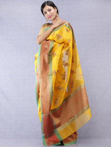 Banarasee Tissue Saree With Zari Work - Yellow Rust Copper Green - S031704313