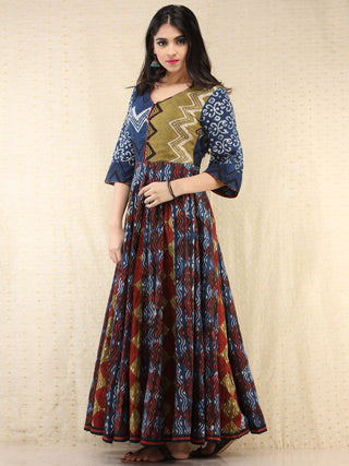 Naaz Mannat - Hand Block Printed Long Cotton Panel Dress - DS87F001