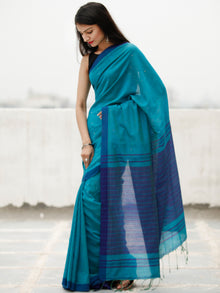 Blue Handloom Cotton Saree With Sequence Work - S031703815