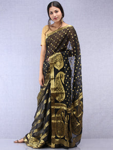 Banarasee Chiffon Saree With Golden Zari Weave - Black & Gold - S031704361