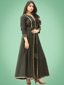 Zafra - Green Gold Printed Long Panel Dress - D397FDDD