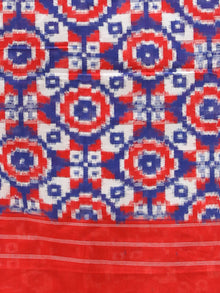 Red Blue White Telia Rumal Double Ikat   Handwoven Pochampally Cotton Dupatta -  D04170304