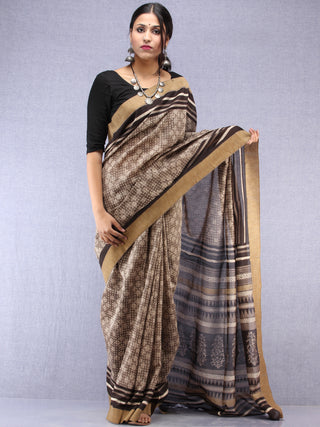 Kashish Black Hand Block Printed Chanderi Saree With Geecha Border - S031704510