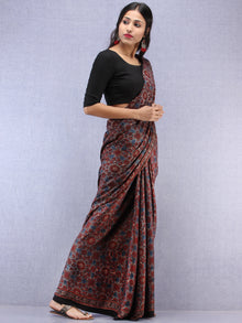 Maroon Beige Black Indigo Ajrakh Hand Block Printed Modal Silk Saree - S031704449