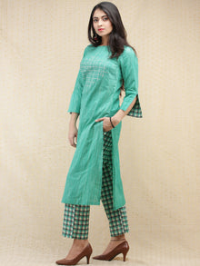 Kashooda - Sea Green Printed & Embroidered Kurta Pant Set  - SS02FXXX