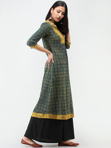 Green Mustard Ajrakh Hand Block Printed Cotton Kurta   - K210F1620