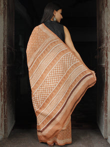 Brown Ivory Chanderi Silk Hand Block Printed Saree With Geecha Border - S031703986