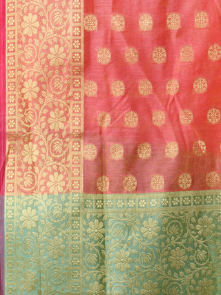 Banarasi Chanderi Dupatta With Zari Work - Pink Sky Blue & Gold - D04170796