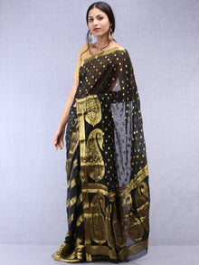 Banarasee Chiffon Saree With Golden Zari Weave - Black & Gold - S031704361