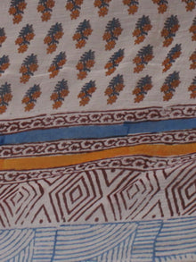 White Yellow Blue Hand Block Printed Cotton Suit-Salwar Fabric With Chiffon Dupatta (Set of 3) - S16281283