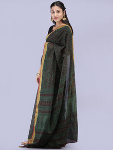 Bottle Green Maroon Bagh Printed Maheshwari Cotton Saree - S031704239