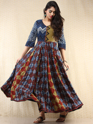 Naaz Mannat - Hand Block Printed Long Cotton Panel Dress - DS87F001