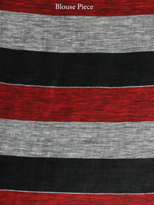 Red Black White Grey Handwoven Checked Linen Saree With Zari Border - S031703447