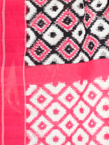 Pink White Black Telia Rumal Double Ikat Handwoven Pochampally Mercerized Cotton Saree - S031703516