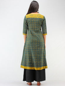 Green Mustard Ajrakh Hand Block Printed Cotton Kurta   - K210F1620