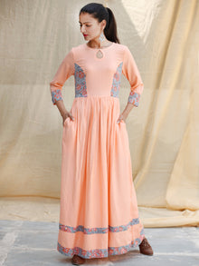 Pastel Special - Hand Block Printed Long Cotton Dress - D347F1846