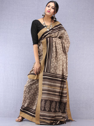 Kashish Black Hand Block Printed Chanderi Saree With Geecha Border - S031704510