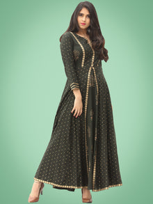 Zafra - Green Gold Printed Long Panel Dress - D397FDDD