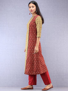 Olive Green Red Black Ajrakh Hand Block Printed Kurta With Front Slit  - K61F1628