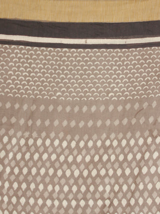 Light Brown Ivory Black Chanderi Silk Hand Block Printed Saree With Geecha Border - S031704005