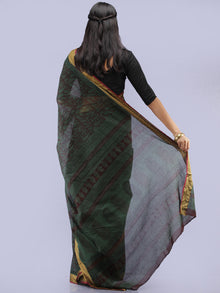 Bottle Green Maroon Bagh Printed Maheshwari Cotton Saree - S031704239
