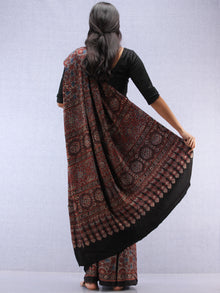Maroon Beige Black Indigo Ajrakh Hand Block Printed Modal Silk Saree - S031704449