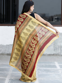Yellow Maroon Black Bagh Hand Block Printed Maheswari Silk Saree With Resham Border - S031703832